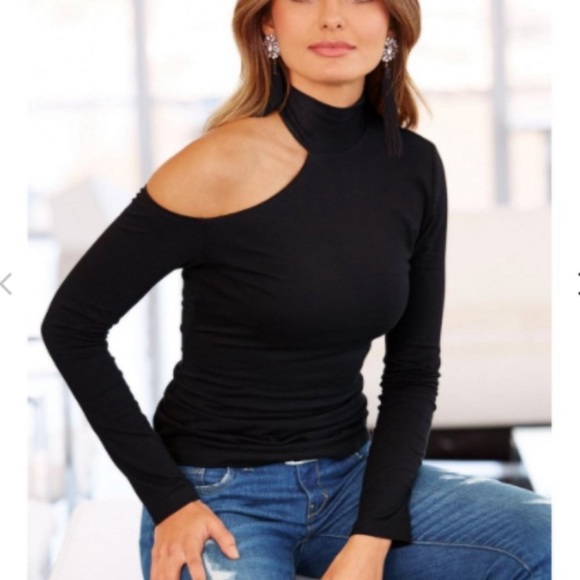 Boston Proper Tops - NWOT Boston Proper - Black Long Sleeve Mock Turtleneck with One Cold Shoulder